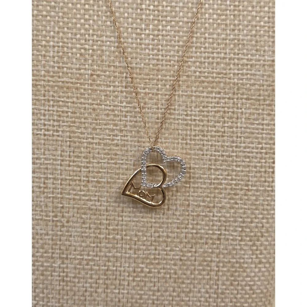 New Piercing‎ Pagoda 10k Gold 1/10 CTW Diamond Double Heart Mom Necklace 18